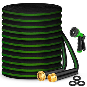 Hepciee Garden Hose 100ft neatly coiled for easy storage and compact outdoor use.