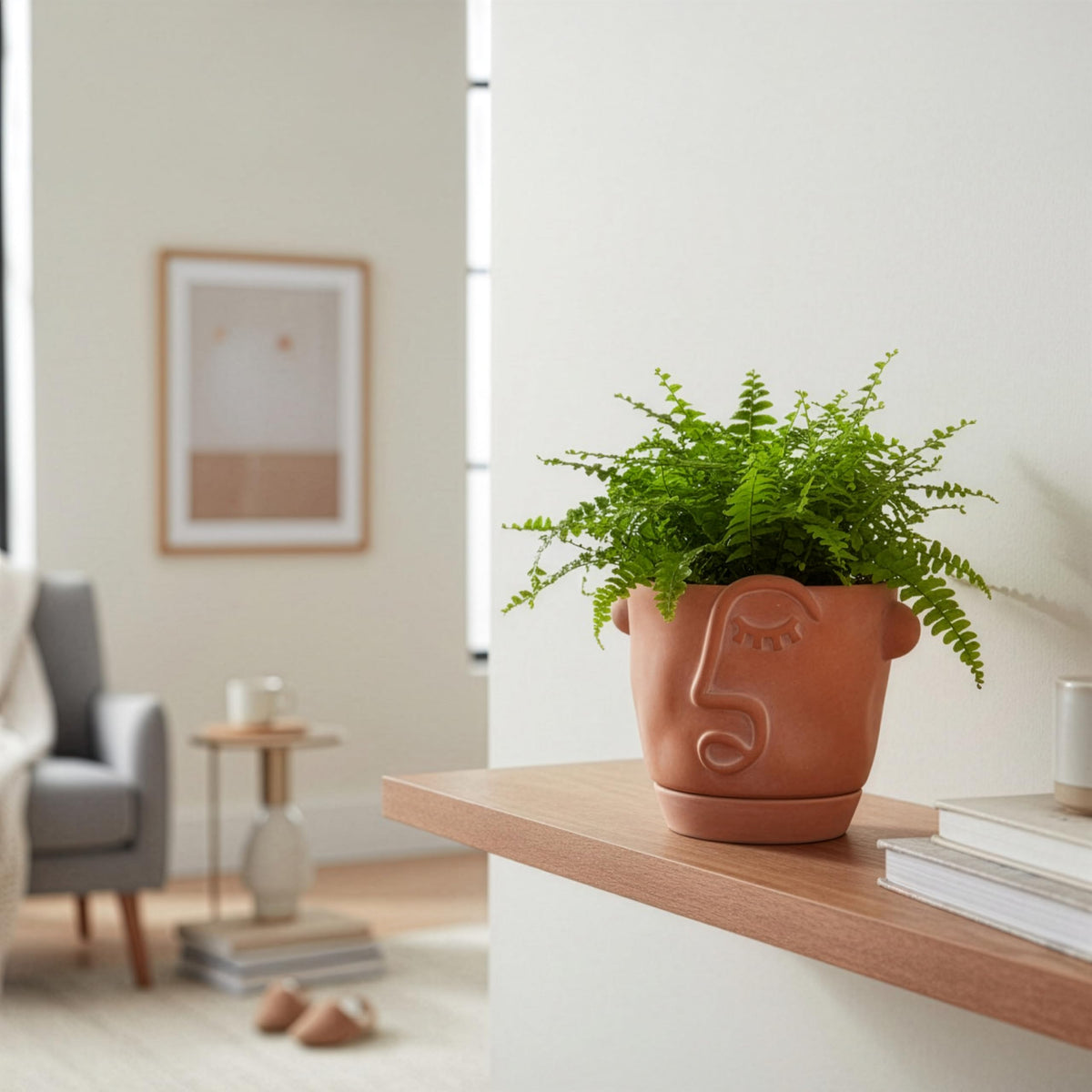 HERDUK artistic head planter brightening a windowsill