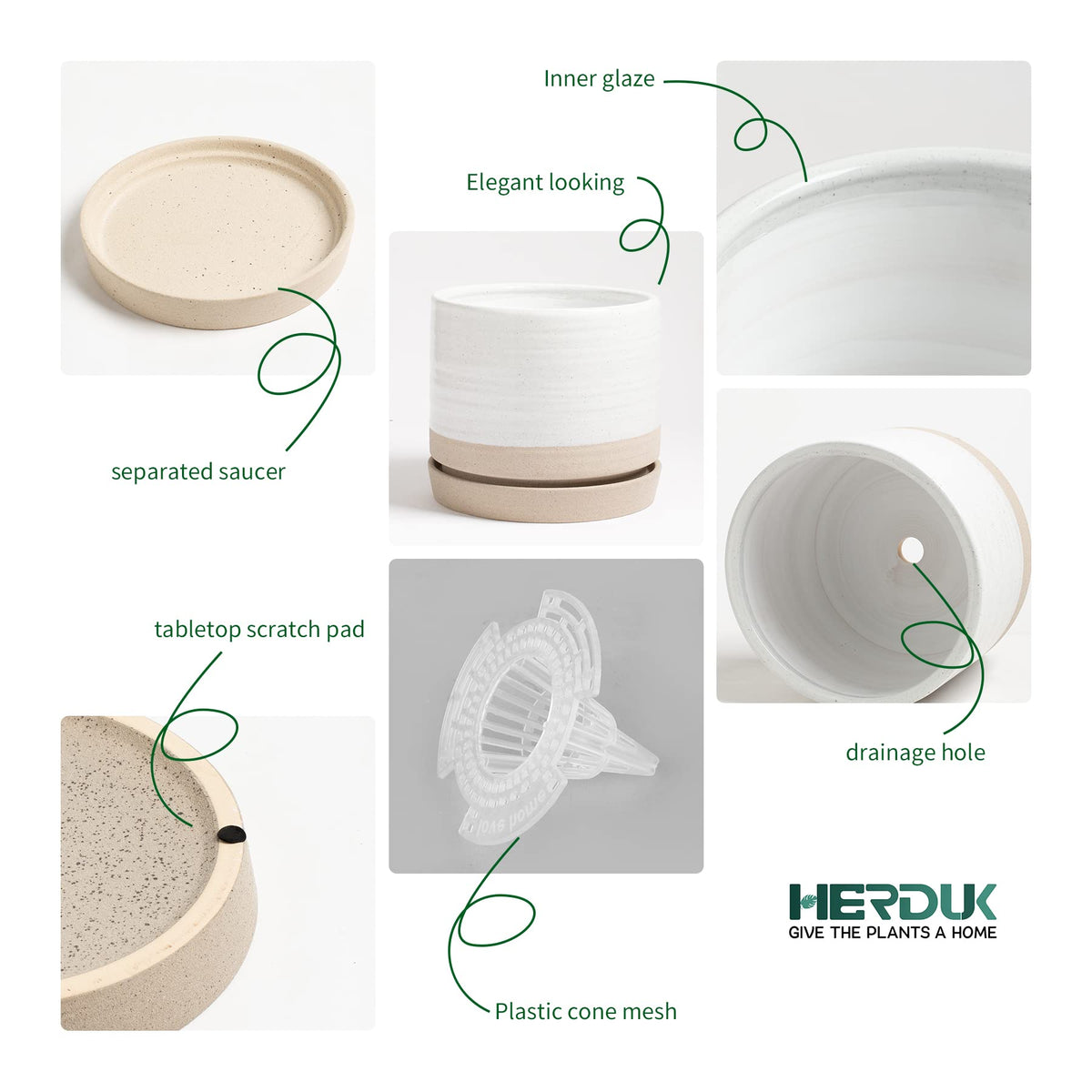 HERDUK 6-inch planter with broad, stable base for outdoor and indoor use