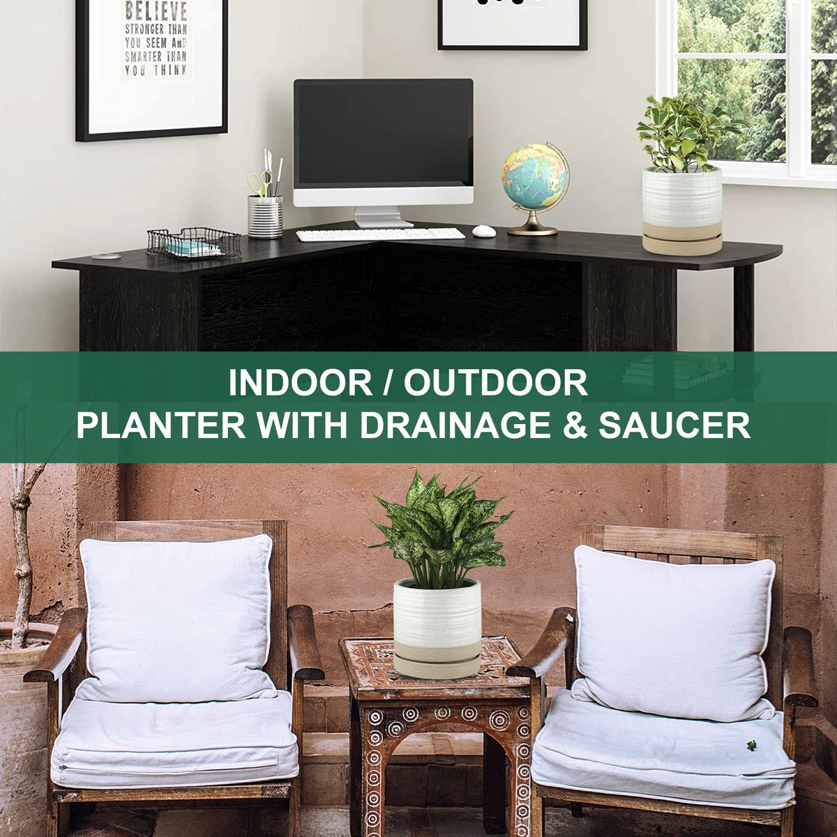 HERDUK 6-inch planter with saucer ensures a mess-free setup