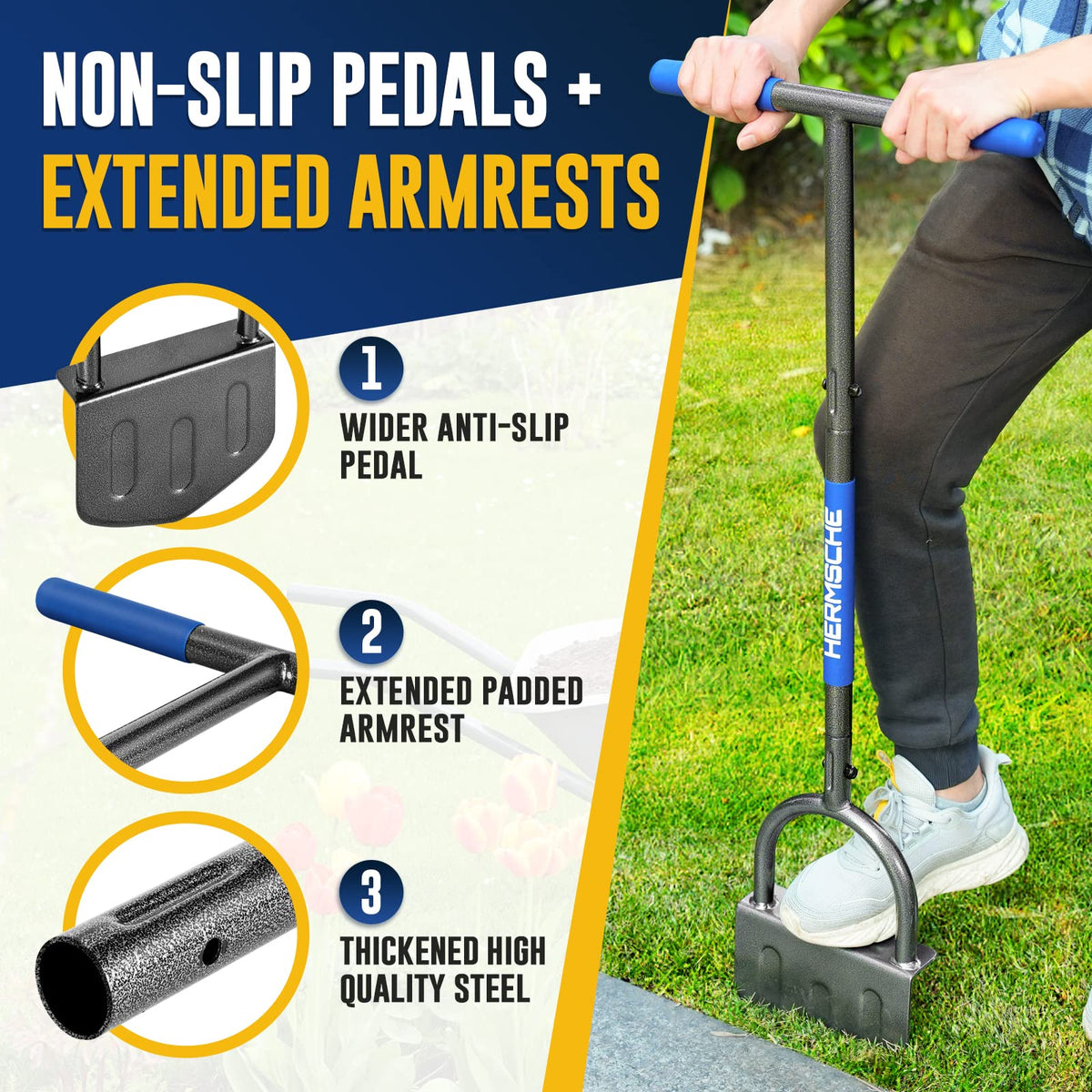 Hermsche 38-inch edger tool extends reach for effortless edging