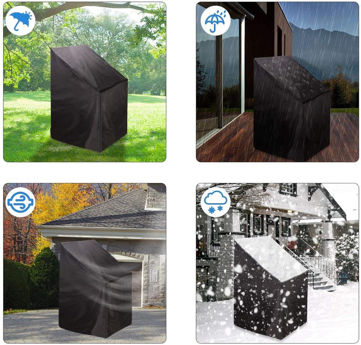 HERSENT all-weather outdoor cover in black blends with exterior décor