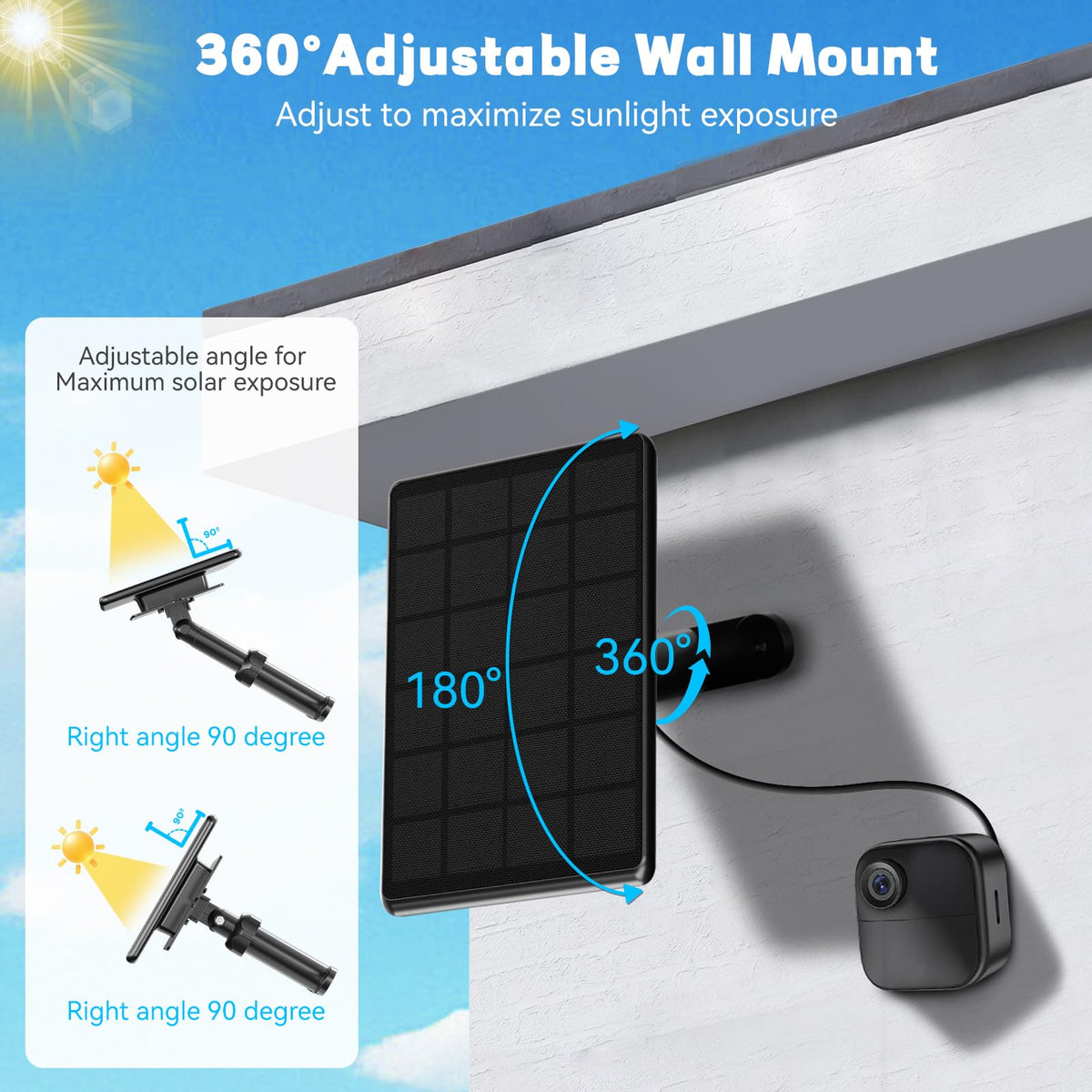 Telescopic bracket adjusts height and angle for optimal sun