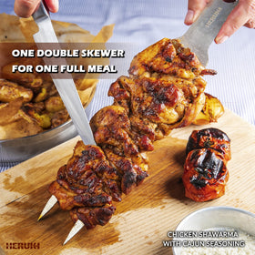 Heruki double skewers with two-prong design for big kebabs.