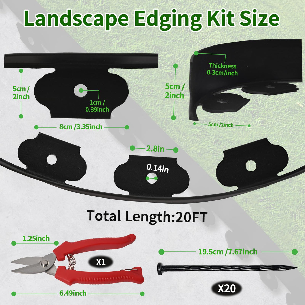 Hewlaud 8-inch ground spikes securing borders for durable landscaping.