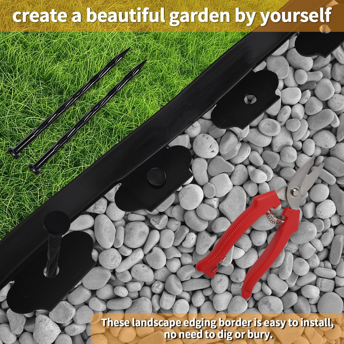 Hewlaud edging scissors included for precise cuts and fast installation.