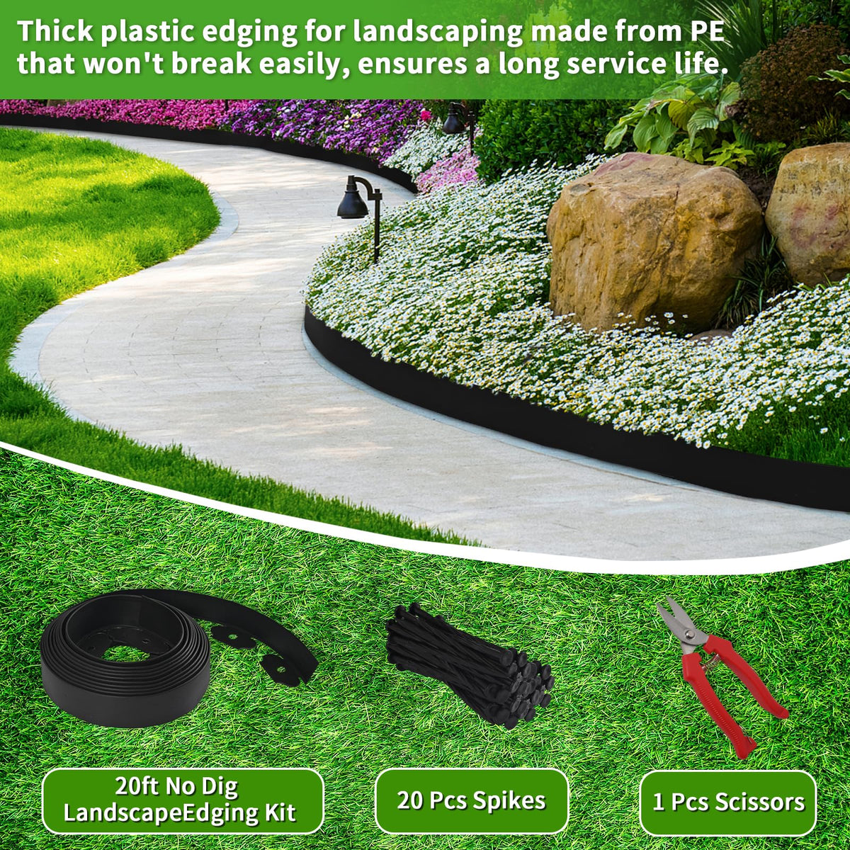 Hewlaud no-dig edging 20ft setup for quick garden border creation.