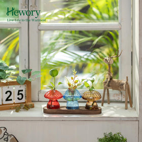Hewory mushroom propagation vases with varied shapes brighten shelves and windowsills.
