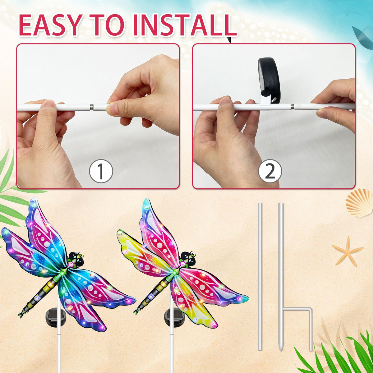 Hexagram Dragonfly garden stake light, thoughtful gardening gift.