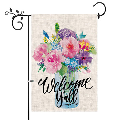 Hexagram spring garden flag outdoor view enhances curb appeal for yard or porch.