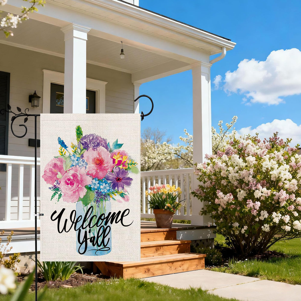 Hexagram spring garden flag machine washable for simple refresh between seasons.