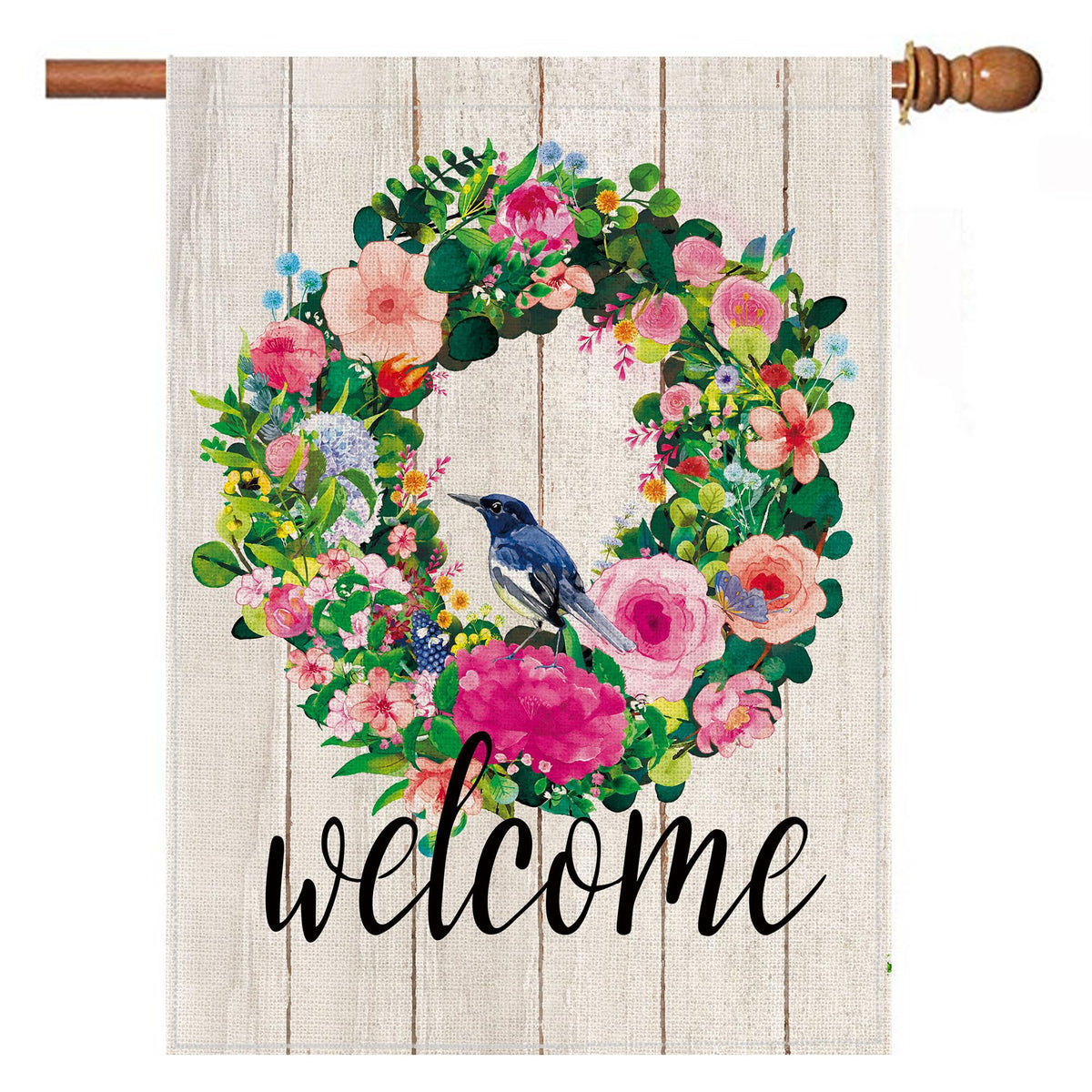 Hexagram Spring Summer house flag front view with vibrant floral pattern for curb appeal