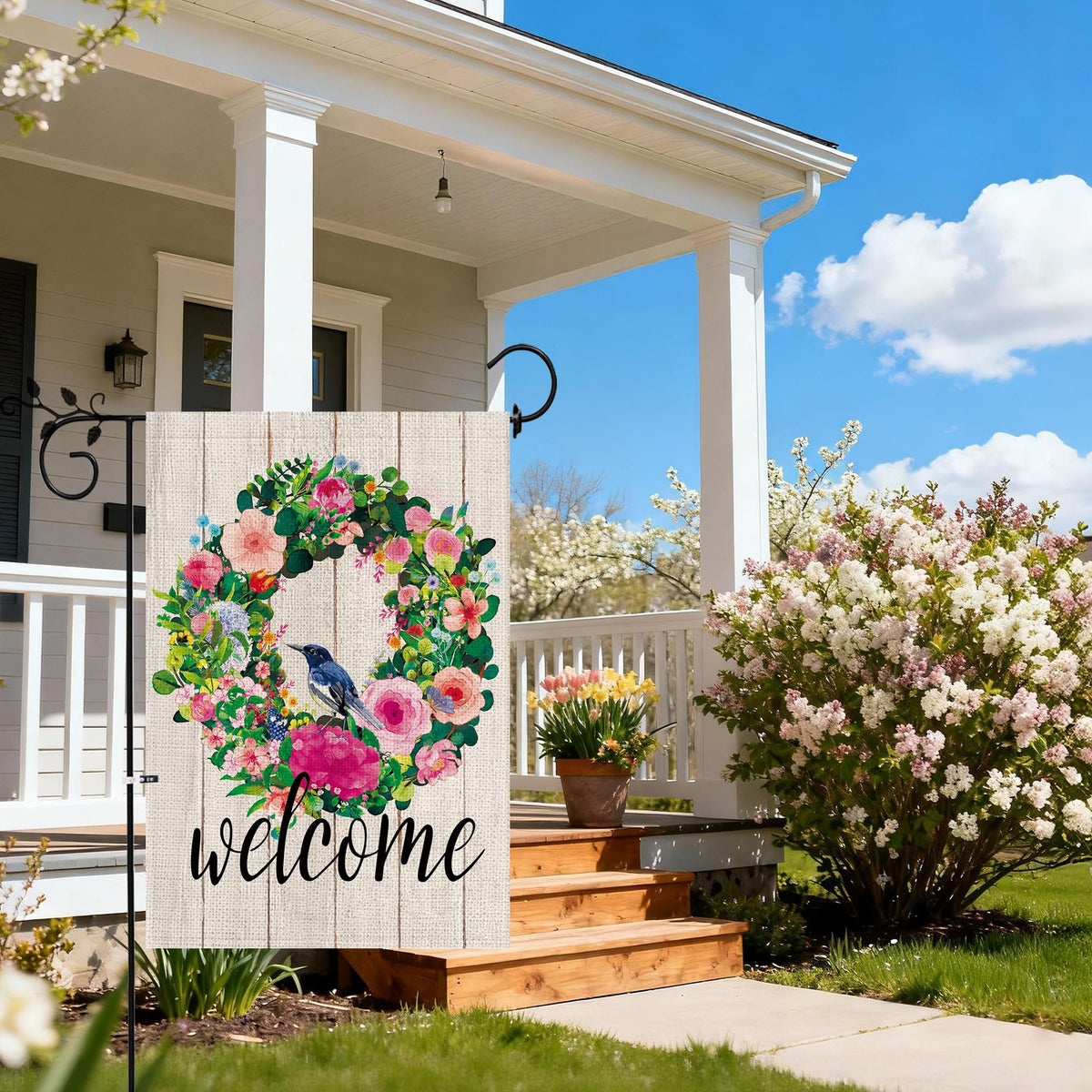 Hexagram spring-summer welcome flag ideal for seasonal gatherings