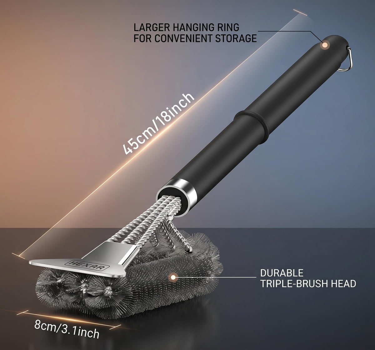 HEXAR Grill Brush with durable handle and reinforced neck for better control