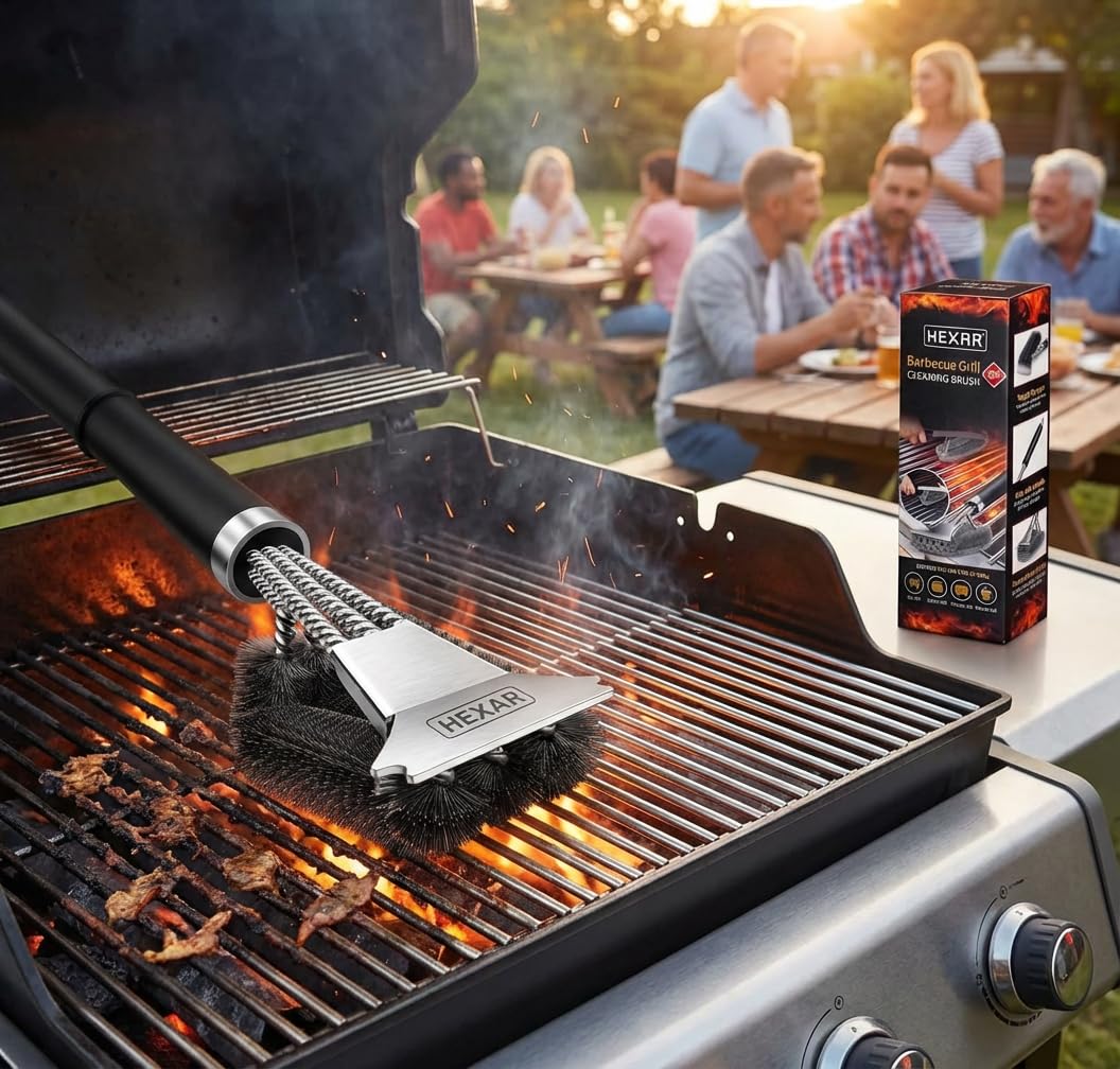 HEXAR Grill Brush features stainless steel bristles for durable scrubbing