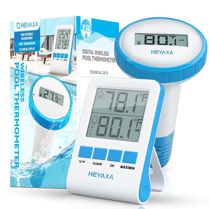 HEYAXA digital pool thermometer display shows clear temperature readings for easy monitoring.