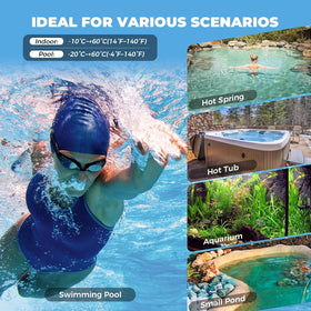 HEYAXA floating thermometer in a pool demonstrates easy, worry-free monitoring.