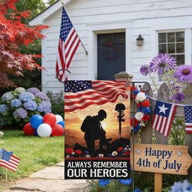 Heyfibro patriotic garden flag in burlap texture adds rustic charm to Memorial Day.