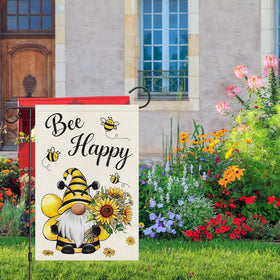Heyfibro Bee Happy Gnome Flag close-up showing antennae and wings for seasonal curb appeal.
