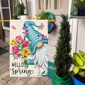 Heyfibro daisy gnome flag displays cheerful flowers and whimsical accents for outdoor decor