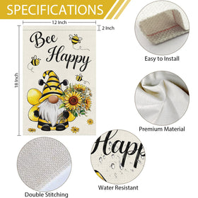 Heyfibro Bee Happy Gnome Flag double-sided print, text readable from both sides.