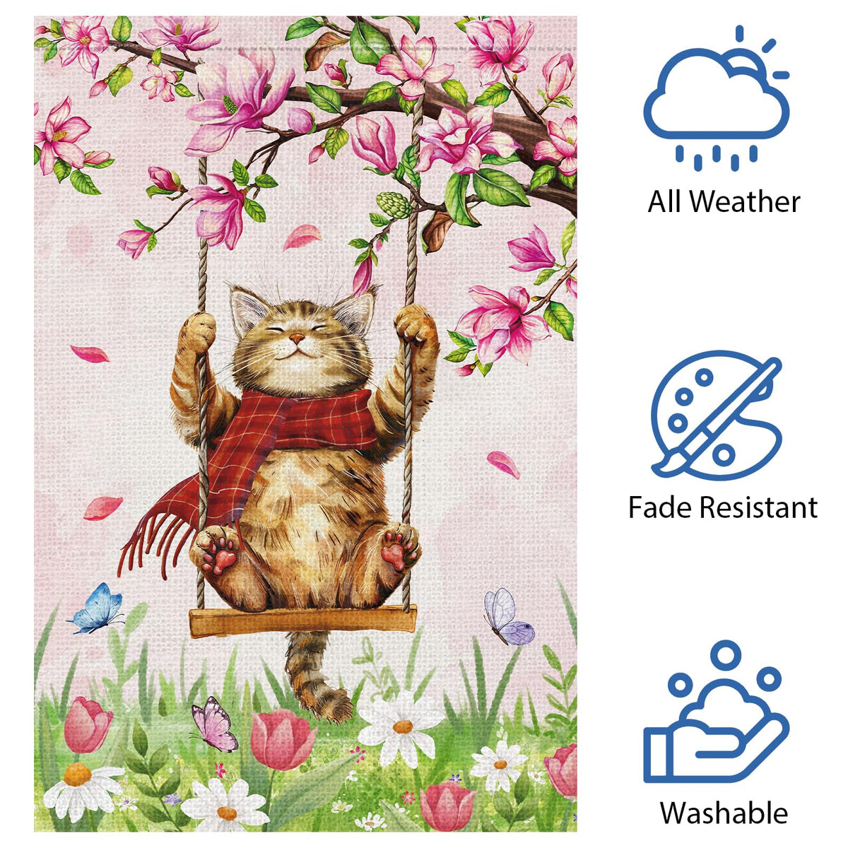 Heyfibro farmhouse cat flag complements rustic decor and seasonal accents.