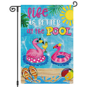 Heyfibro flamingo pool flag 12x18, double-sided for bright outdoor visibility.