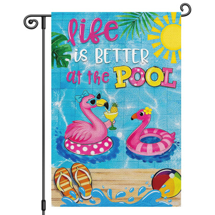 Heyfibro flamingo pool flag 12x18, double-sided for bright outdoor visibility.