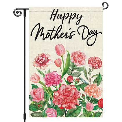 Heyfibro Happy Mother's Day garden flag on porch, vivid colors greet visitors from a distance