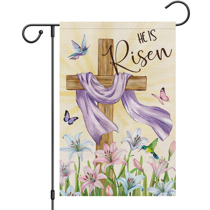 Heyfibro He is Risen cross flag, double-sided for versatile outdoor display