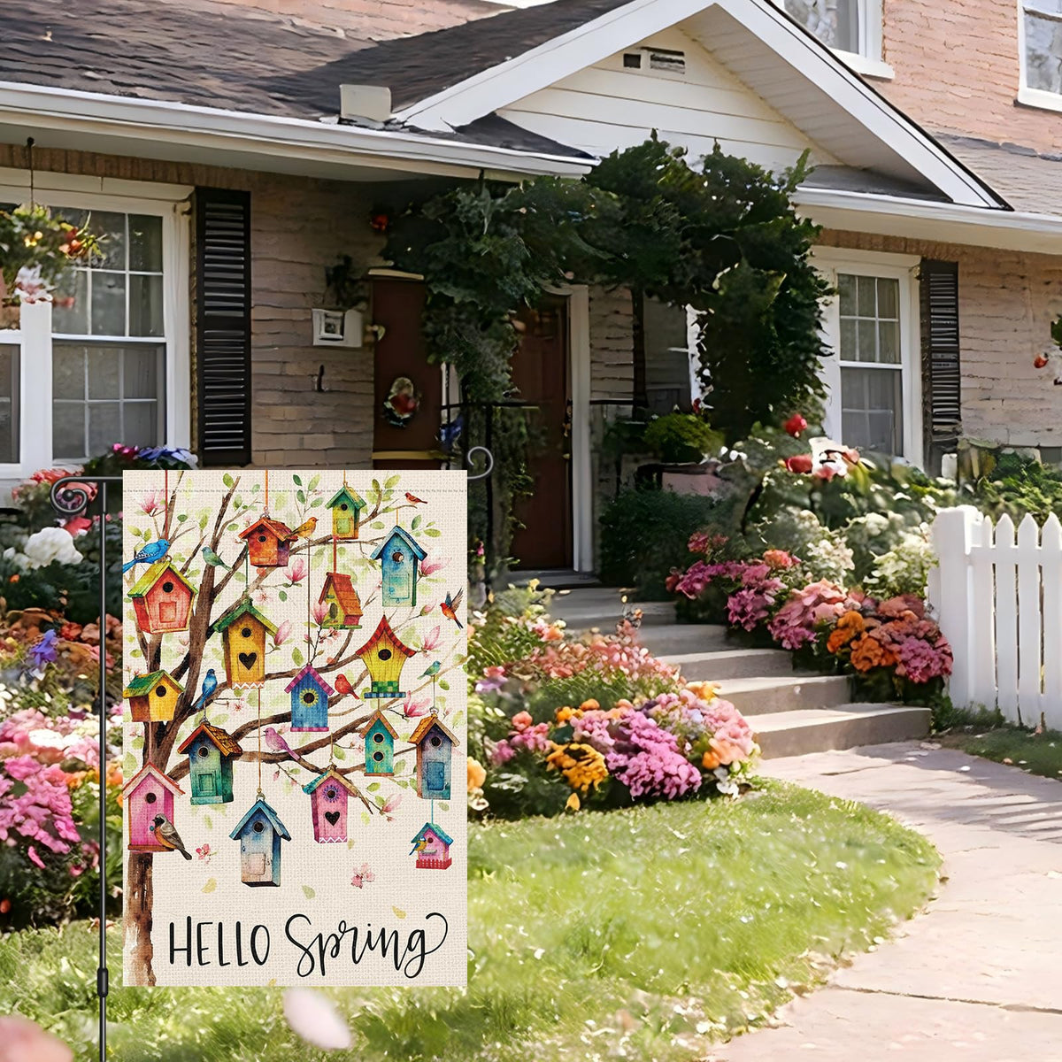 Heyfibro Hello Spring flag, double-sided visibility for curb appeal from both sides