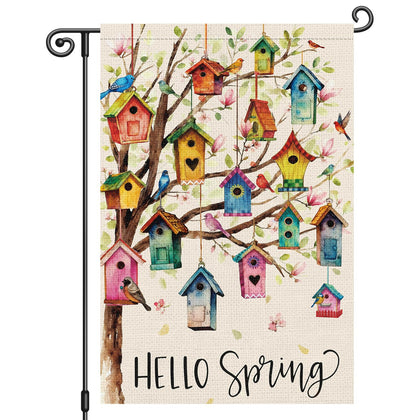 Heyfibro Hello Spring garden flag front view with double-sided print for bright porch display