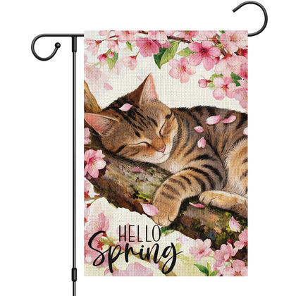 Heyfibro Hello Spring tabby garden flag 12x18 welcoming outdoor decor