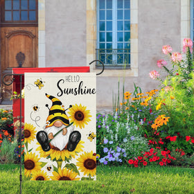 Heyfibro Hello Sunshine garden flag enhancing outdoor welcome space