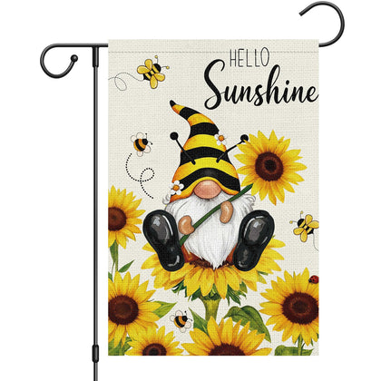 Heyfibro Hello Sunshine gnome flag with sunflowers brightening outdoor spaces