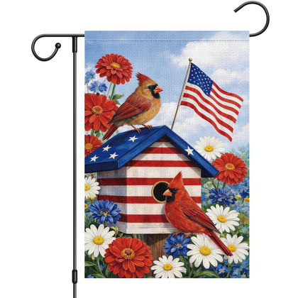 Heyfibro cardinal flag with birdhouse, weather-ready outdoor decor.