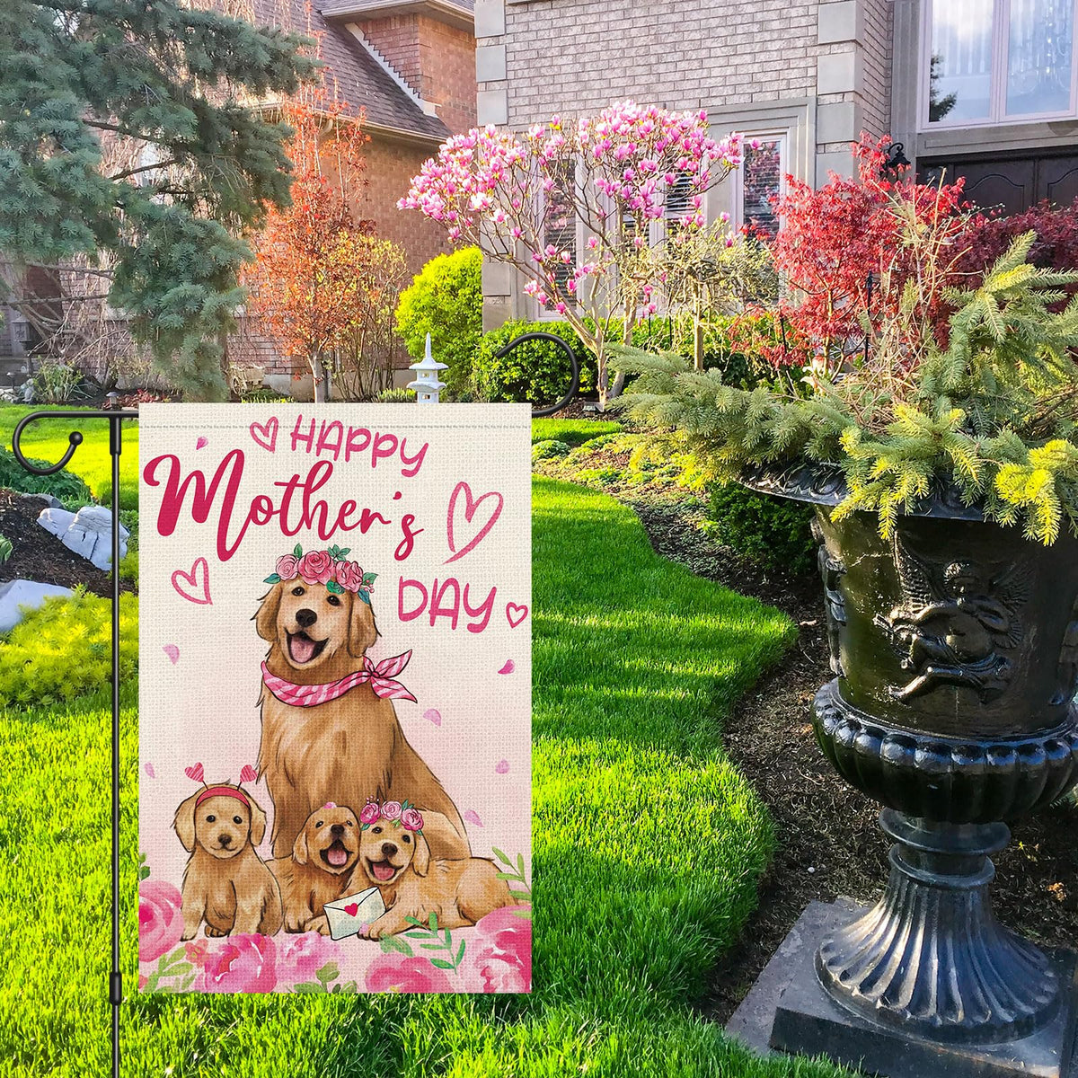Heyfibro patio yard flag for welcoming springtime display outdoors.