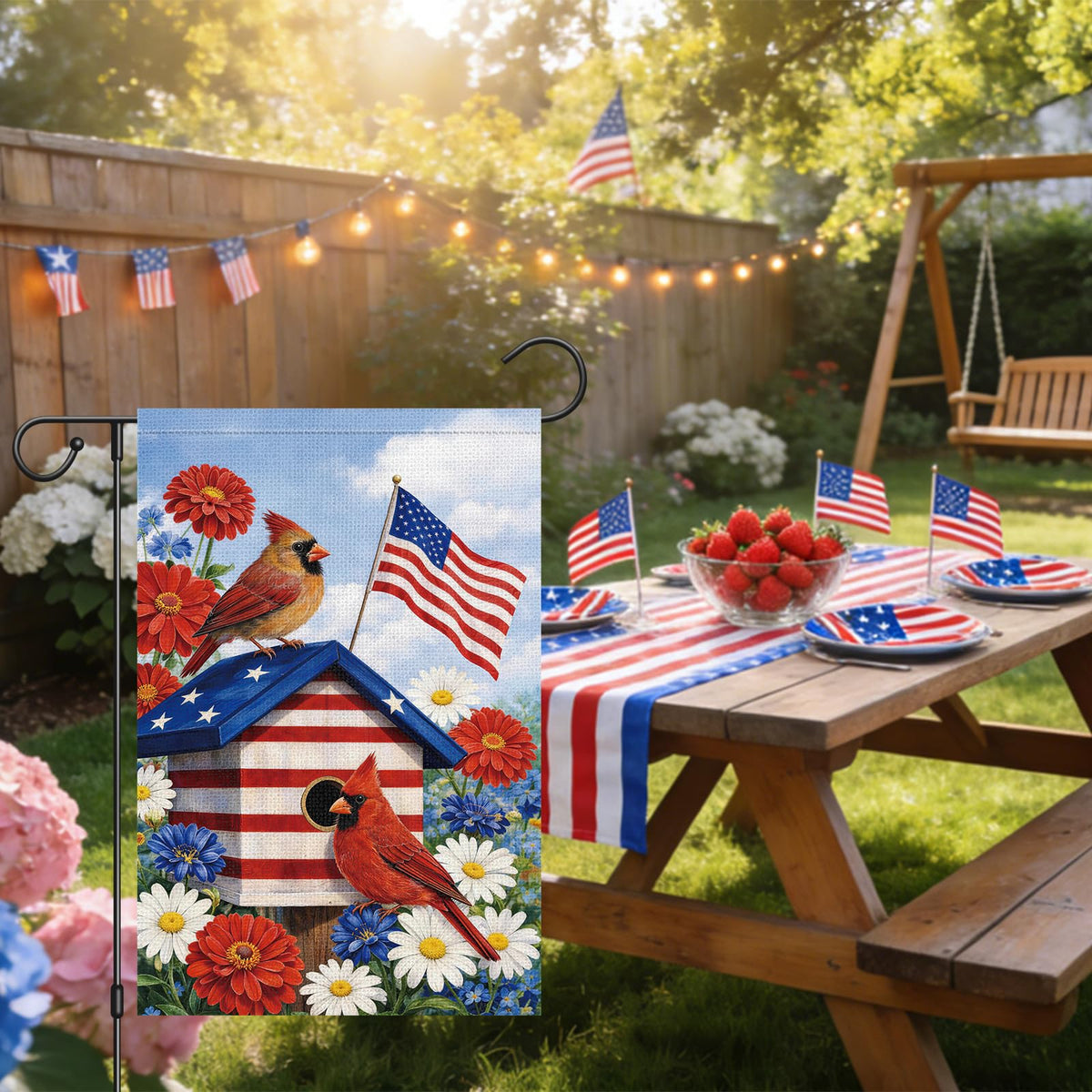 Heyfibro patriotic garden flag, double-sided visibility from both sides.