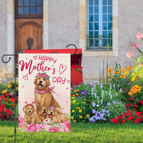 Heyfibro flag with rose and dog design adds festive garden charm outdoors.