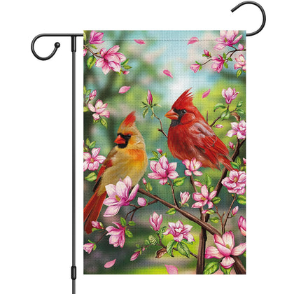Heyfibro spring cardinal garden flag front view shows magnolia bloom and bright colors for outdoor decor