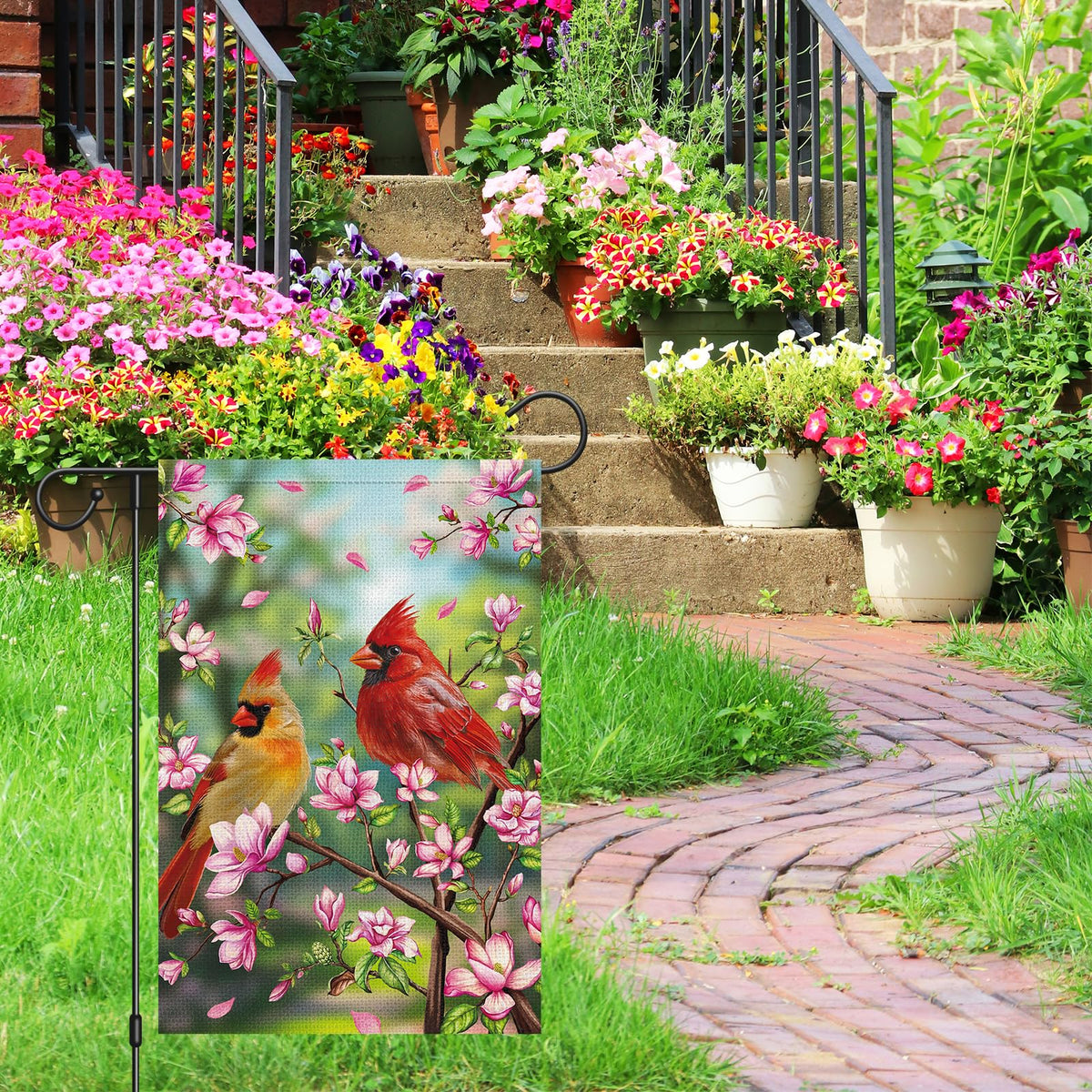 Heyfibro magnolia and cardinal design on 12x18 flag brightens any garden