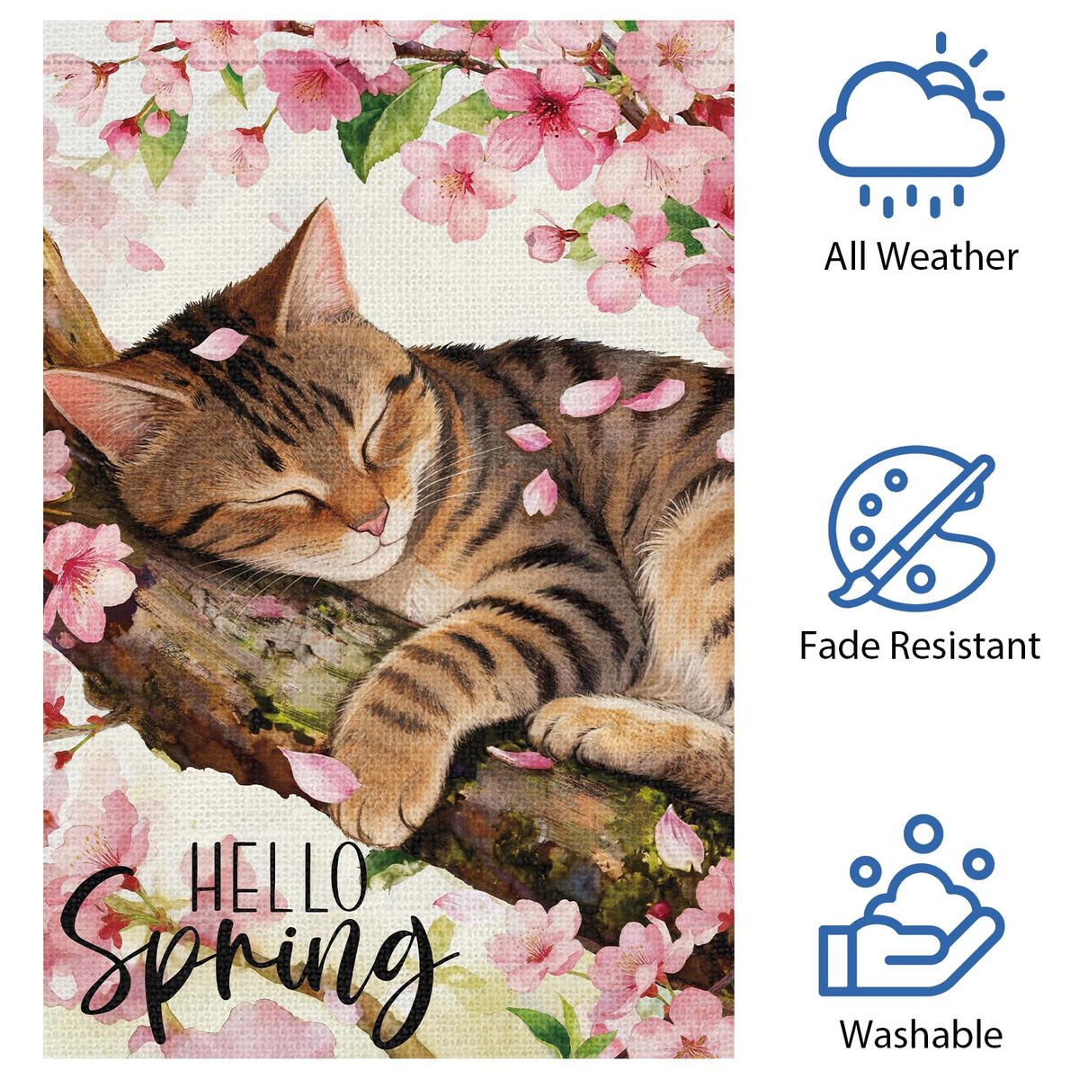 Heyfibro spring cat decor flag enhances porch or yard ambiance