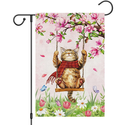 Heyfibro Spring Cat Flag with butterfly and floral motif, ideal for brightening your garden.