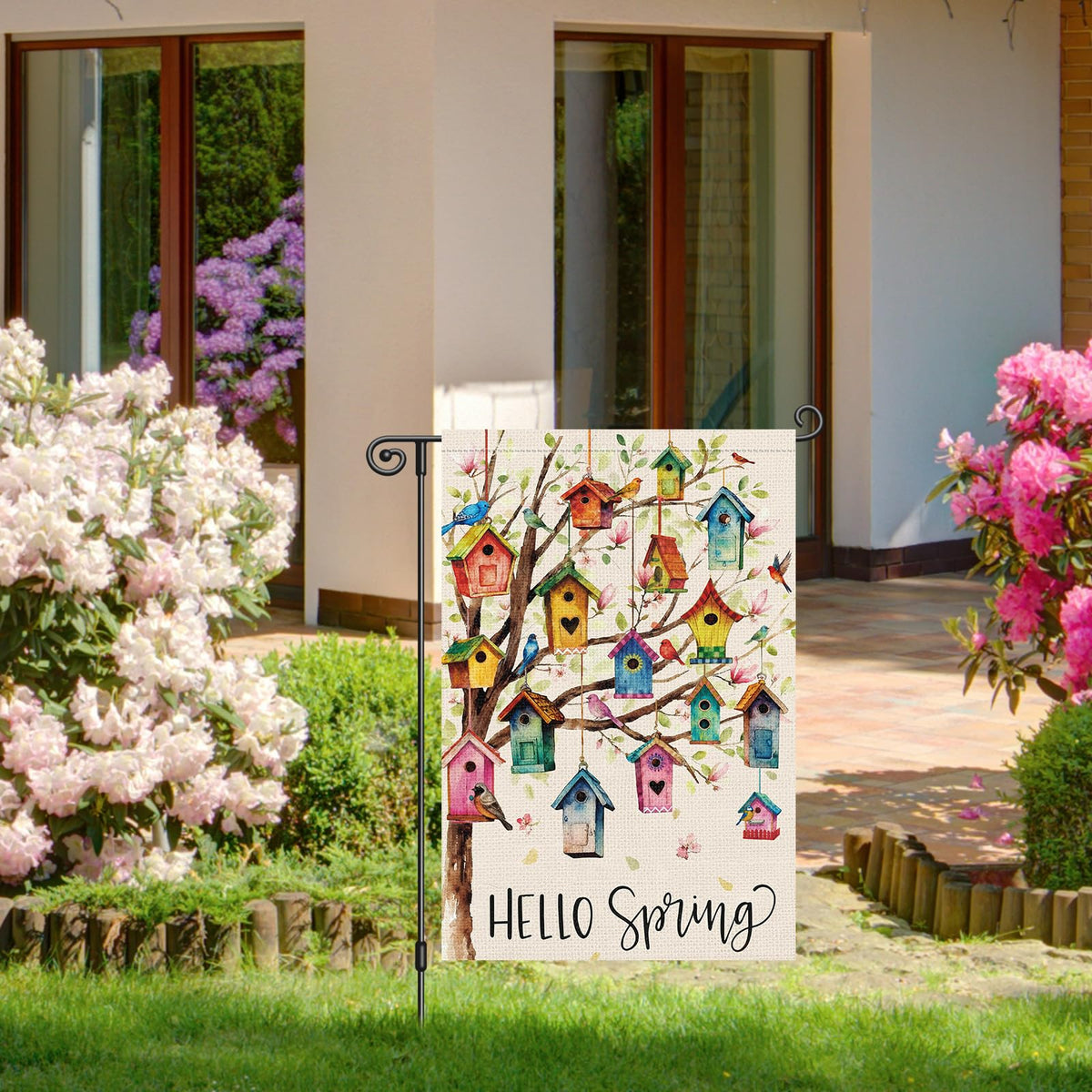 Heyfibro spring garden flag floral tree art close-up highlighting colors