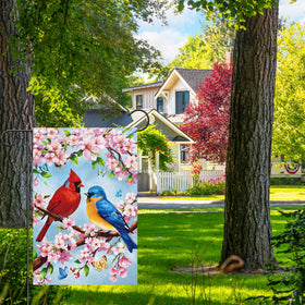 Heyfibro bluebird on blossoms flag offers double sided visibility for lawn display