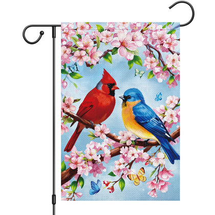 Heyfibro spring cardinal garden flag featuring cardinal on blossoms for weather resistant outdoor decor