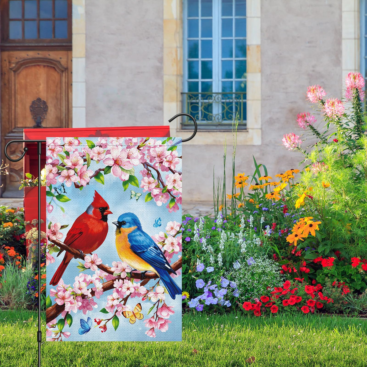 Heyfibro spring scene flag enhances outdoor spaces during gatherings