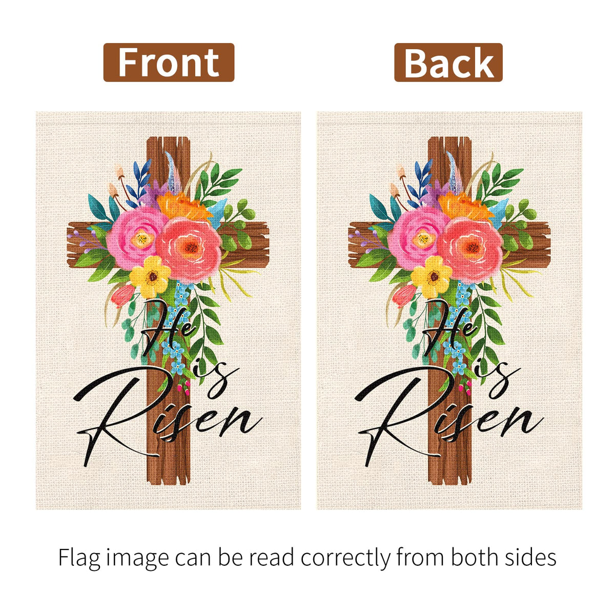 Heyfibro spring yard flag welcomes visitors with subtle Easter symbolism.