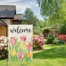 Heyfibro tulip garden flag close-up texture highlights durable fabric