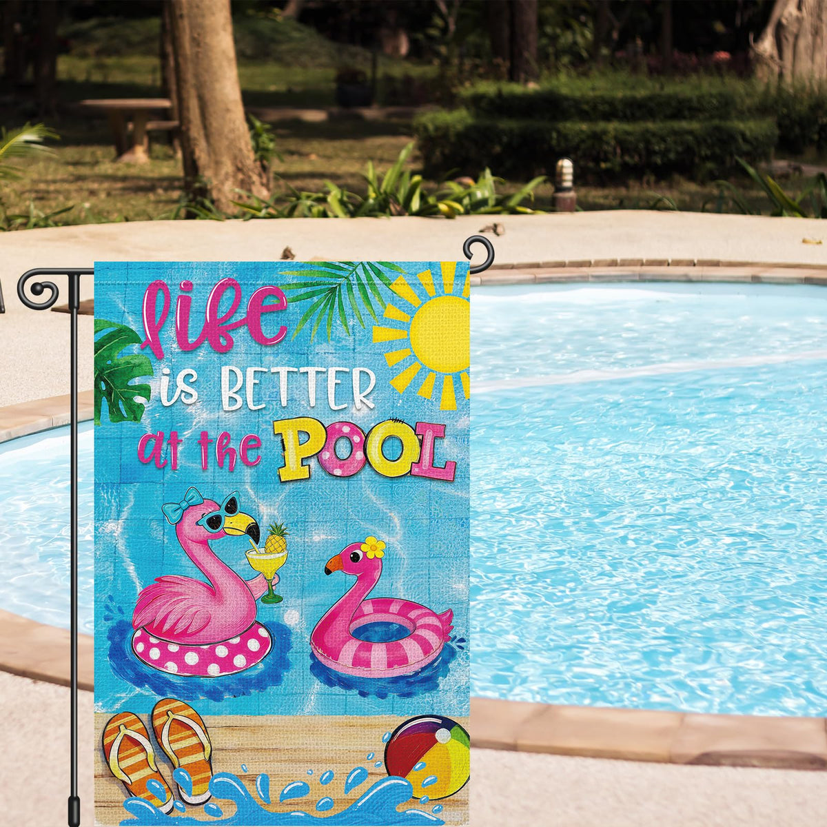 Heyfibro two-sided flamingo print flag, colors stay vivid from afar.